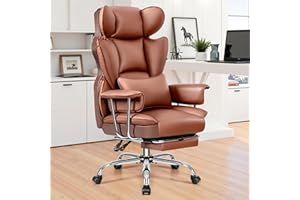 BESTFAIR Ergonomic Office Chairs, Gaming Chair with Footrest, Big and Tall Office Chairs with Lumbar Support, Ergonomic Reclining Chairs High Back for Adult, Learth, Brown