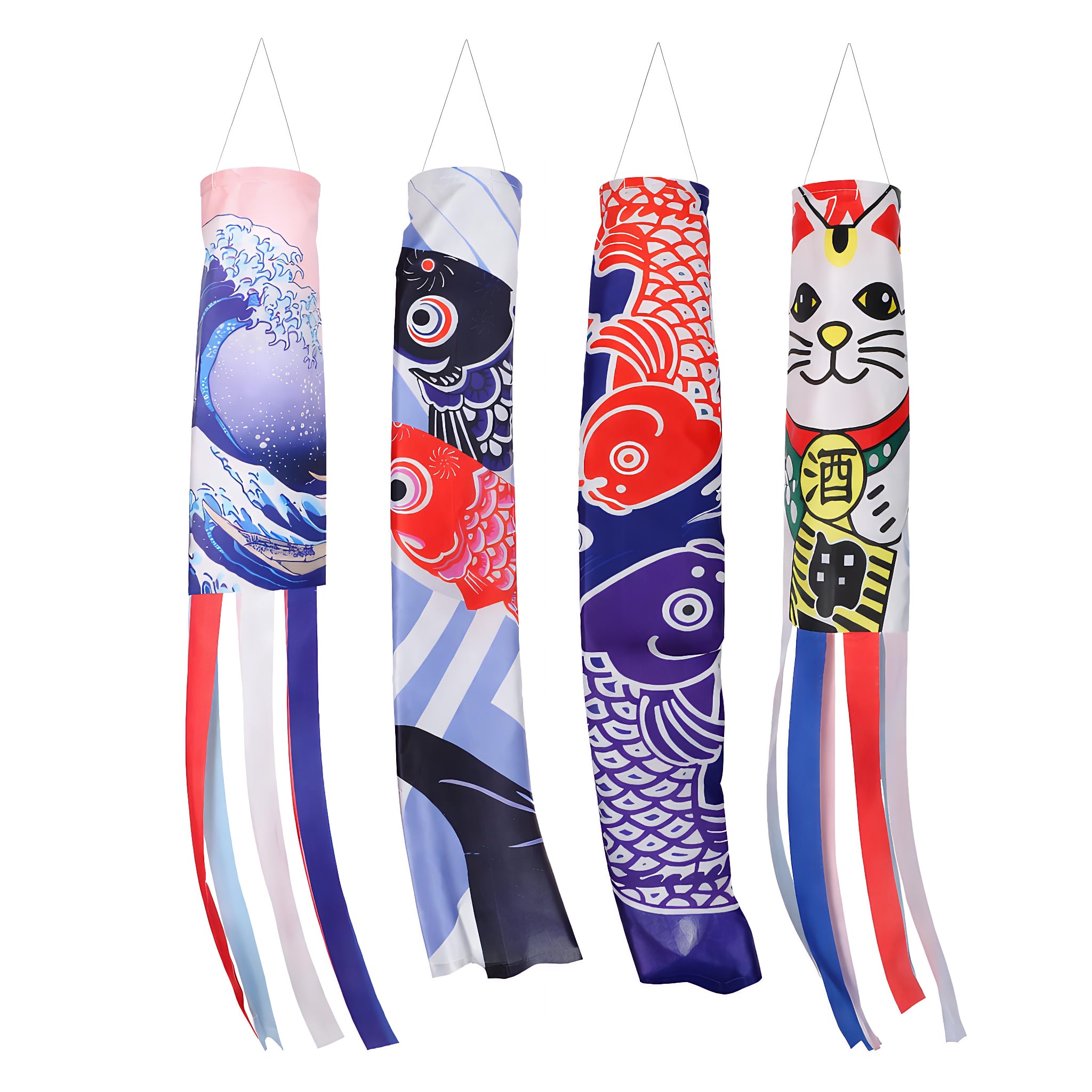 SOIMISS Pack of 4 Japanese Carp Windsock Streamer Fish Flag Dragon Decorative Wind Flag Outdoor Hanging Decorations for Sushi Bar Restaurant