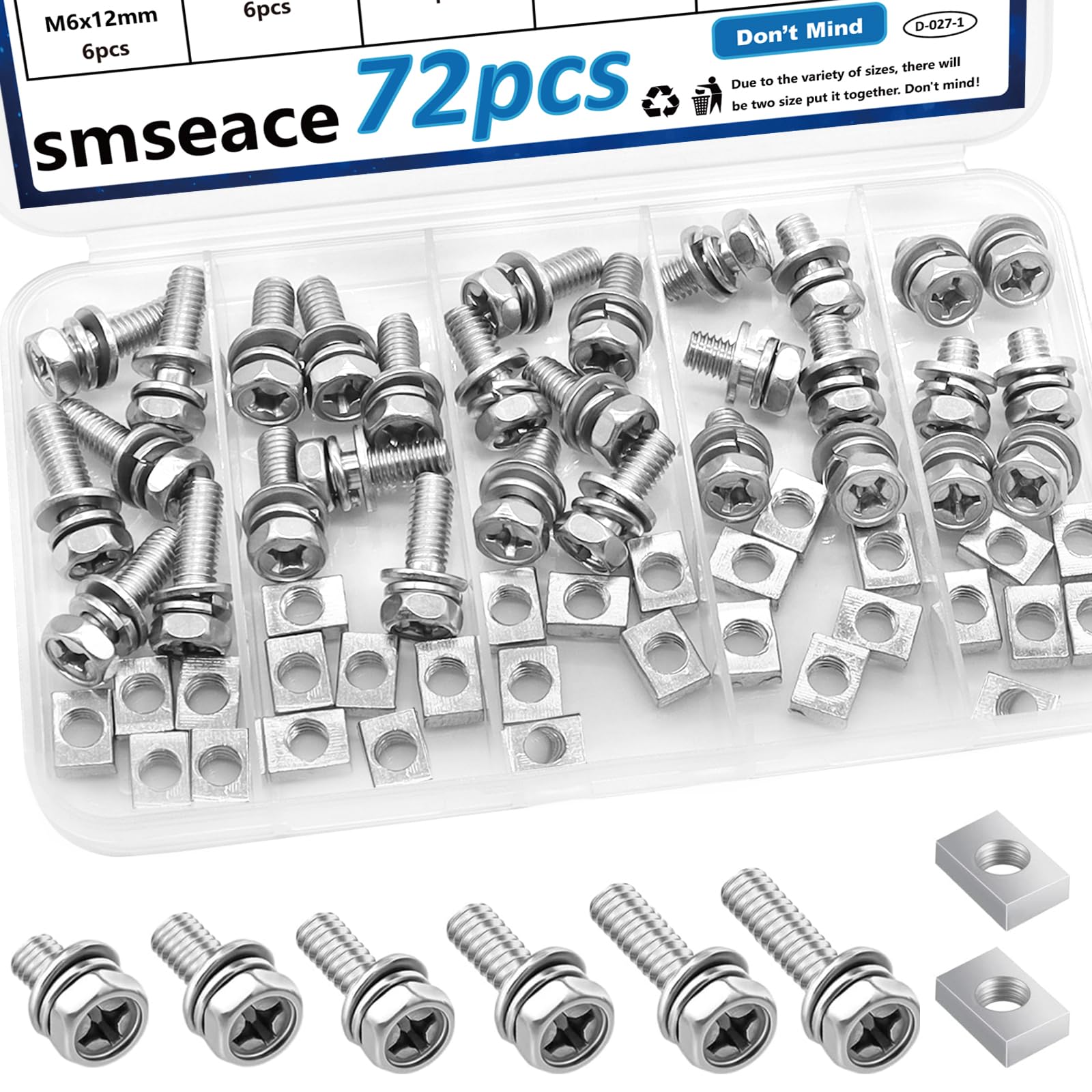 Photo 1 of smseace 72Pack 304 Stainless Steel Battery Bolts and Nuts 5-Sizes M6x10/12/14/16/18/20mm ATV Battery Bolt Motorcycle Battery Terminal Screws with Square Nuts for ATV Battery Bolts and Nuts Square