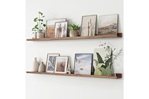 FLYJOE Picture Ledge Shelf, Floating Shelves Set of 2, 56 Inches Long Large Nursery Book Shelves for Toys Storage, Kids Bookshelf Wall Mounted for Living Room Bedroom Decor Books Photo Frames, Walnut