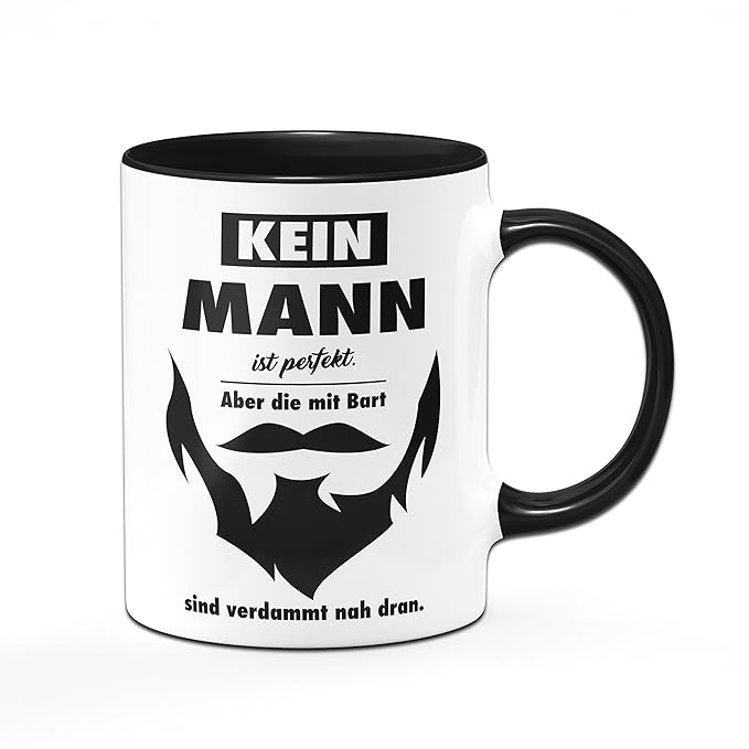 Tassenbrennerei Tasse Kein Mann ist perfekt. Aber die mit Bart sind verdammt nah dran - Geschenk für Männer, Freund mit Bart.