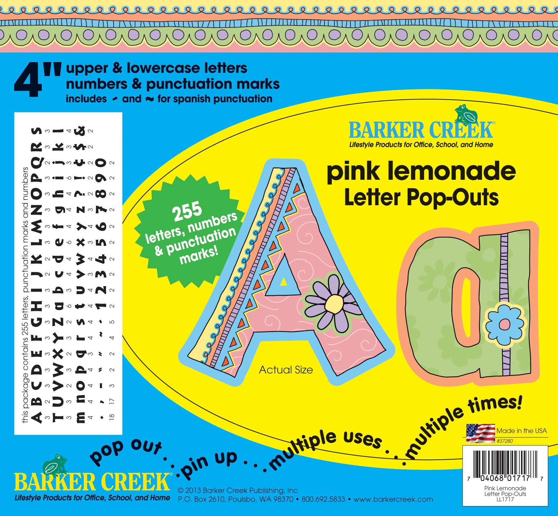 Barker Creek Letter Pop-Outs, 4" Pink Lemonade, Multicolor Designer Letters for Bulletin Boards, Breakrooms, Reception Areas, Signs, Displays, and More! 4", 255 Characters per Set (1717)
