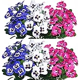 QIANYUN Fake Flowers-12in Pansy Small Wild Flower Daisy 6 Bundles Faux Plastic Purple Flowers for Home Wedding Kitchen Garden Table Centerpieces Indoor Outdoor Decor (Red White Blue)