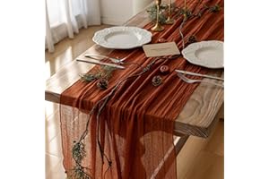 Keketoarrange Fall Thanksgiving Table Runner Terracotta Decorations 120 Inch 10 FT Rustic Burnt Orange Sheer Cheese Cloth for Baby Bridal Shower Friendsgiving Party Centerpiece Gauze Decor for Home
