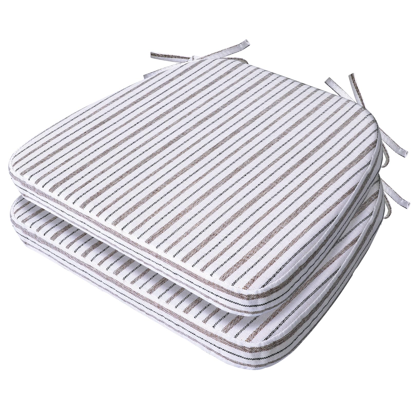 AAAAAcessories D-Shaped Chair Cushions, 2" Thick Dining Chair Pads with Ties and Removable, Machine-Washable Cover, 17" x 16", Set of 2, Pinstripe Brown Image AAAAAcessories D-Shaped Chair Cushions, 2" Thick Dining Chair Pads with Ties and Removable, Machine-Washable Cover, 17" x 16", Set of 2, Pinstripe Brown Image