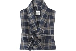 UTJZIB Men's Robe-Polyester Flannel Ultra-Lightweight Bathrobe for Unisex,Scottish Plaid Style Shawl Collar Bathrobe