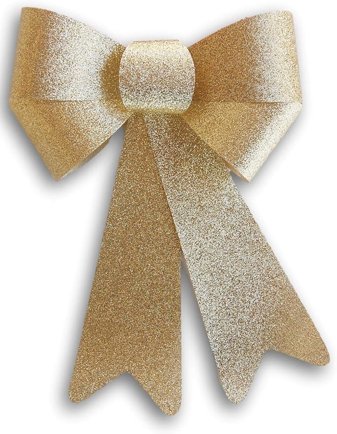 Christmas Decorative Bow Gold Glitter 9 Inch x 13 Inch