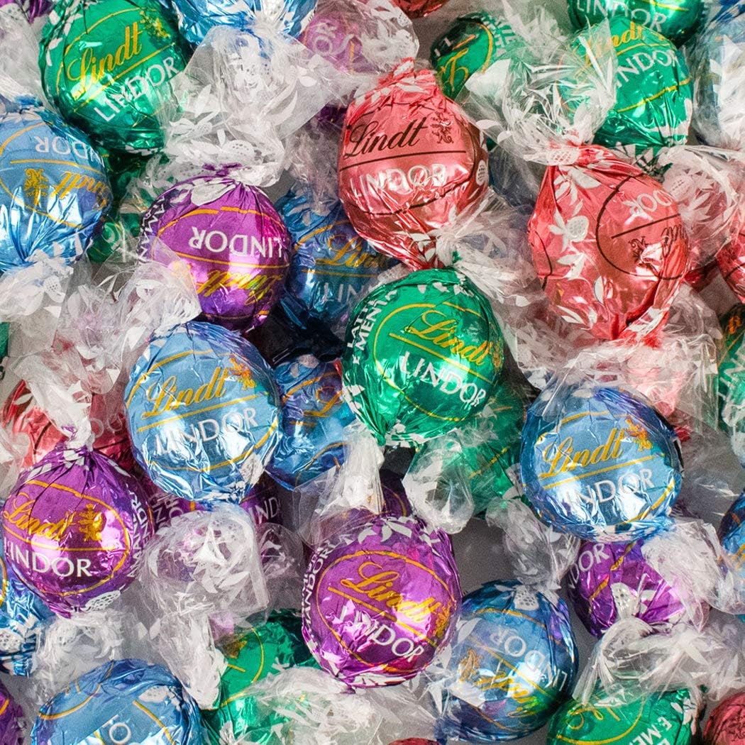 Lindor Truffle by Lindt Spring Mix (1.65lb - Approx 60pcs) - Flavors Include Strawberries & Cream, Mint, Stracciatella, and Milk Chocolate Almond