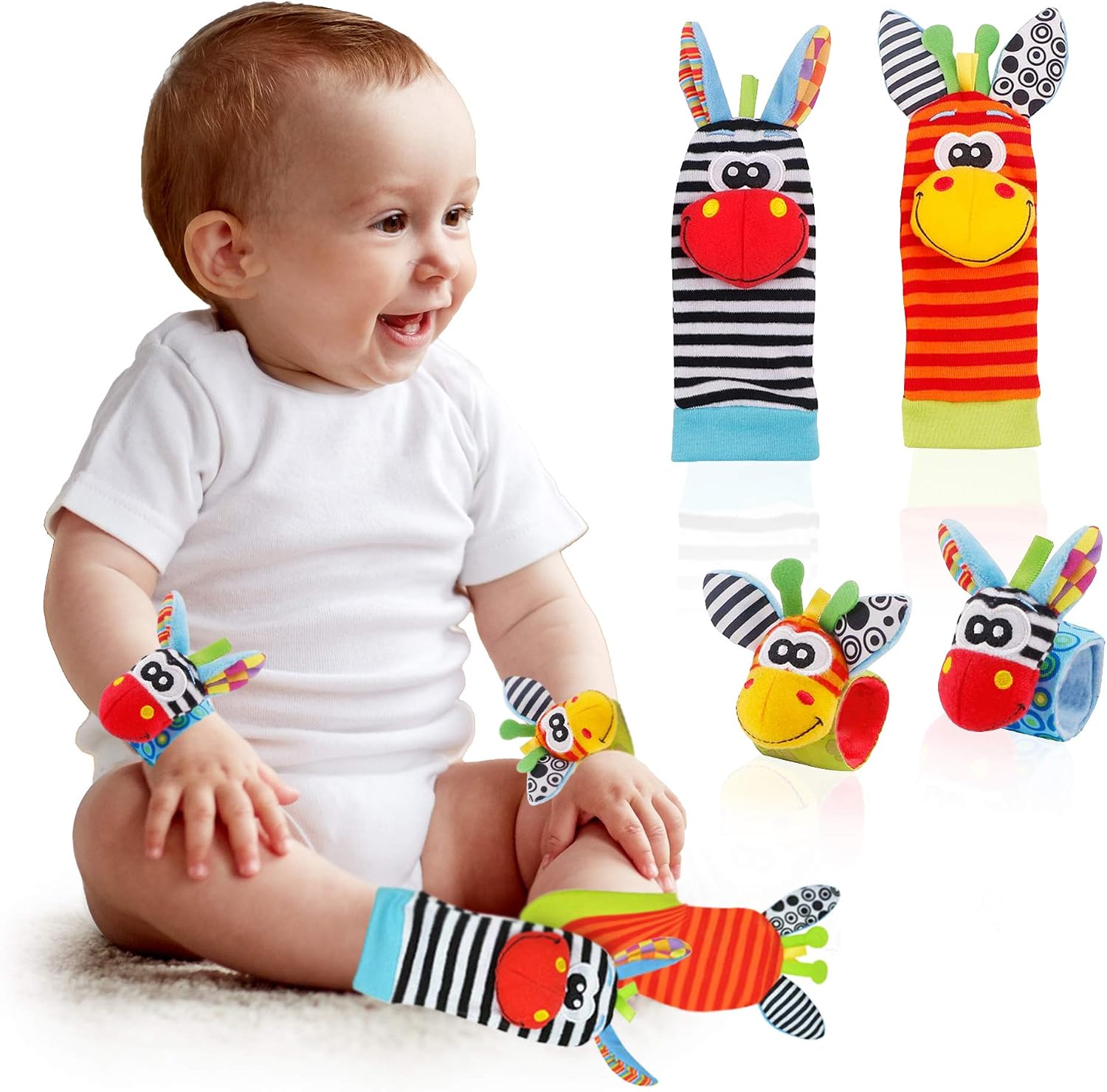 Baby Foot Finders Wrist Foot Rattles for Babies Baby Sensory Toys Socks Baby Rattle Gifts Toddler Newborn Girls Boys Boy Girl 0-3 3-6 6-9 9-12 Months Toy 2 Wrists & 2 Socks Gift (Unisex)