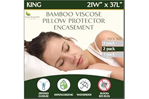 Four Seasons Essentials King Size Waterproof Pillow Protectors (Set of 2) - Natural Viscose derived from Bamboo Pillow Covers - Hypoallergenic Dust Proof Zippered Encasements for 20" x 36" Pillows