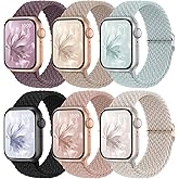 6 Pack Braided Stretchy Bands Compatible with Apple Watch Band 38mm 40mm 41mm 42mm 44mm 45mm 46mm 49mm Women Men, Adjustable Nylon Solo Loop Elastic Straps for iWatch Series 11 10 9 8 7 6 5 4 SE Ultra