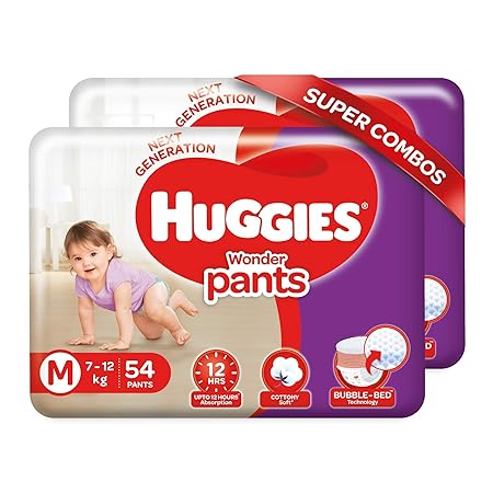 Huggies Wonder Pants, Medium Size Diapers Combo Pack of 2, 54 Counts Per Pack, 108 Counts