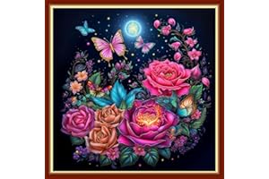 Foxhool Beginners Cross Stitch Kits Stamped Full Range of Embroidery Kits for Adults DIY Cross Stitches kit Embroidery Patterns for Needlepoint kit-Colorful Butterfly Flowers 17.7x17.7 inch