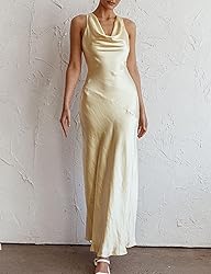 Satin Cowl Neck Sleeveless Backless Maxi Wedding