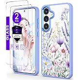 DagoRoo for Samsung Galaxy A37 5G Case Crystal Clear Floral, Light Purple | with 2* Screen Protector, Girls Women Slim Flower Pattern Case, Military Grade Protective Phone Cover for Galaxy A37