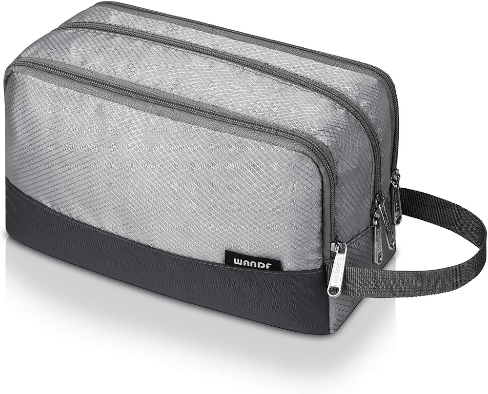 WANDF Toiletry Bag Water-Resistant Nylon Travel Wash Bag A-Grey