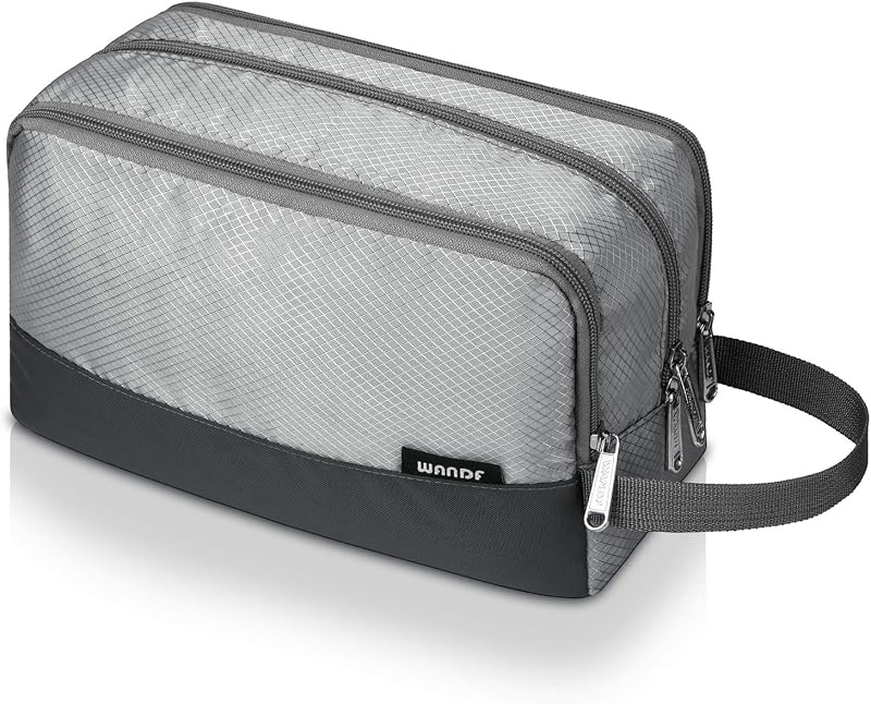 WANDF Toiletry Bag Water-Resistant Nylon Travel Wash Bag A-Grey