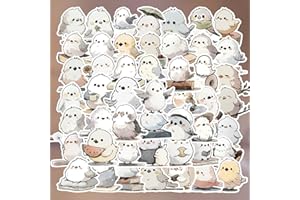 54PCS Japanese Northern Long-Tailed Tit Decorative Stickers - Cute Pastel Birds | Waterproof Vinyl, Self-Adhesive, No Residue