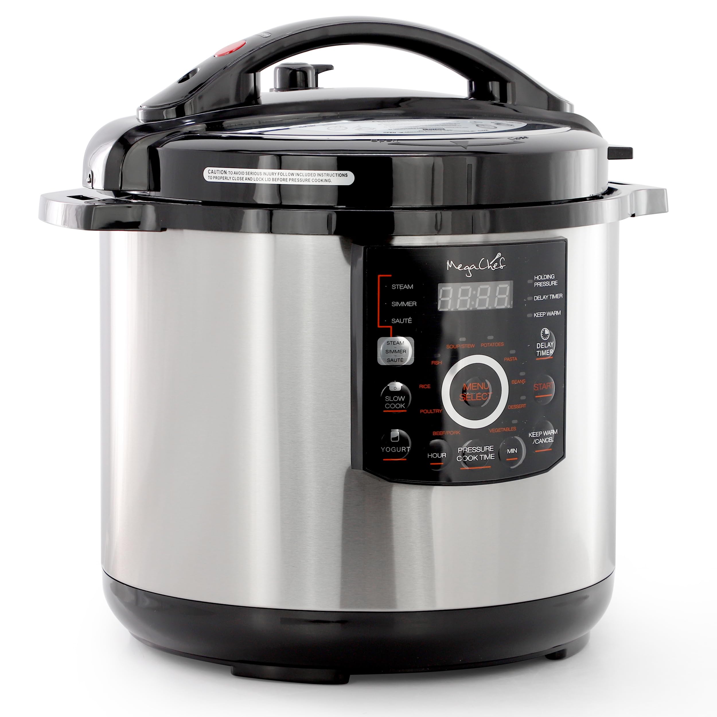 MegaChef 12 Quart Electric Digital Pressure Cooker, Multi-Cooker with 15 Preset Cooking Functions, Stainless Steel Cooking Pot and Glass Lid
