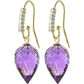 Galaxy Gold GG 14k Solid Gold Fish Hook Earrings with Diamonds and Pointy Briolette Amethysts