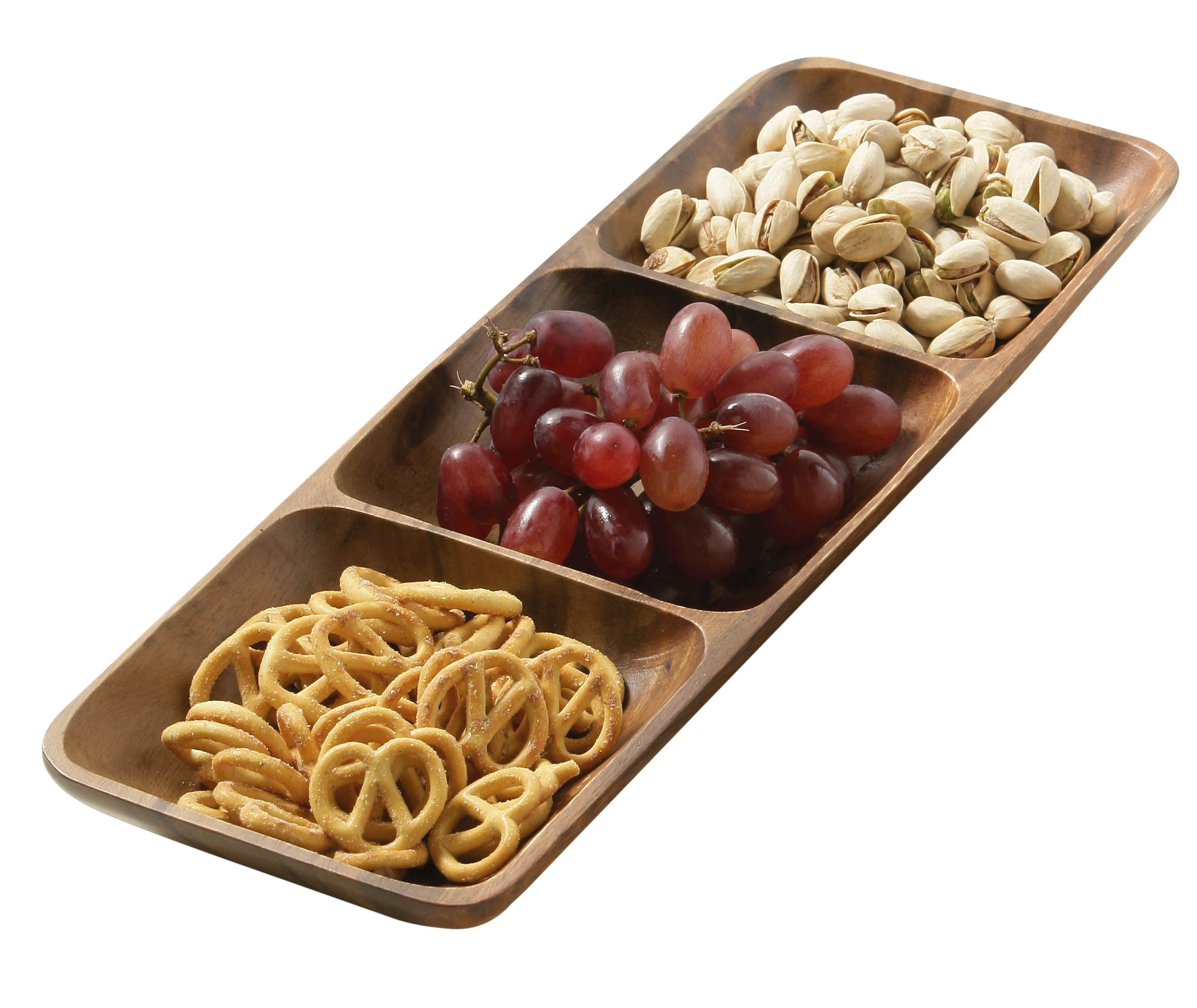 Premier Housewares 3-Section Rectangle Serving Dish - Acacia Wood, Brown