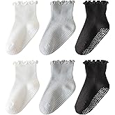 ANYANIME 6 Pairs Toddler Ruffle Socks for Girls Baby Grip Socks Non Slip Socks Cute Grippy Frilly