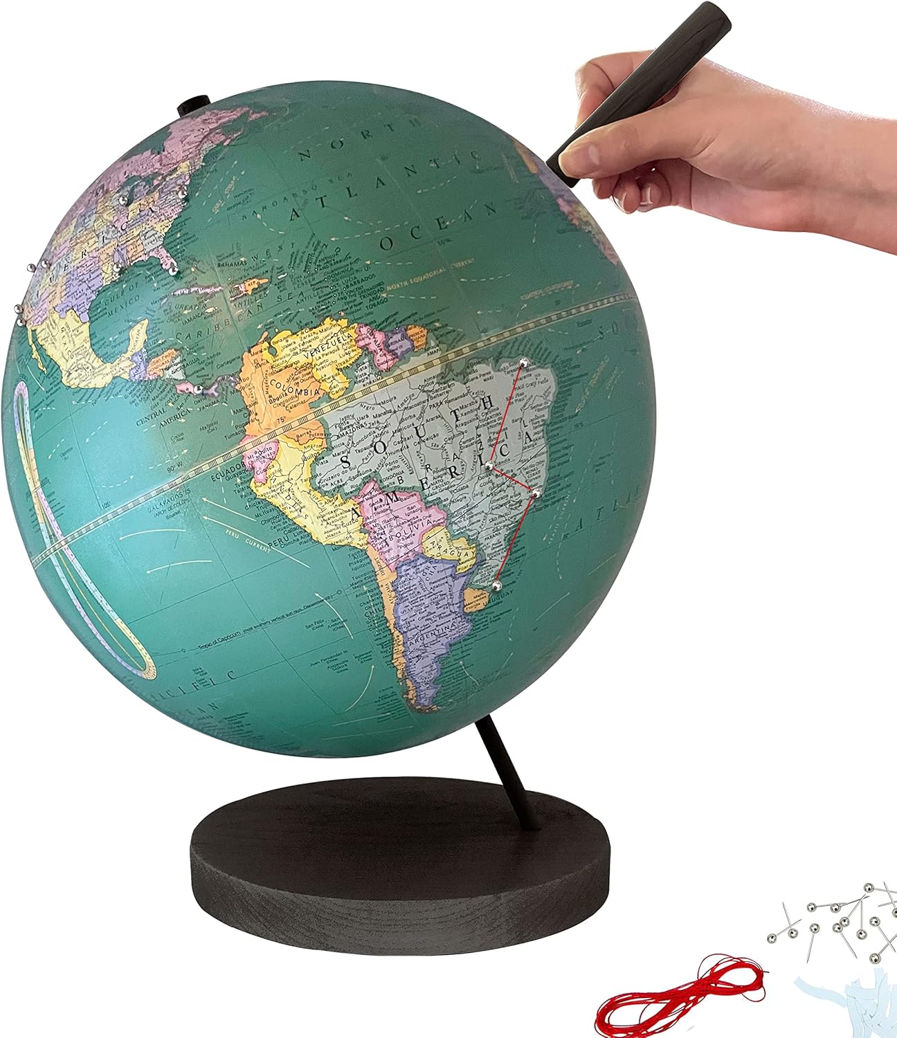 Mixed Media - Push Pin Globe Teal, World Globe with Pins by Wendy Gold
