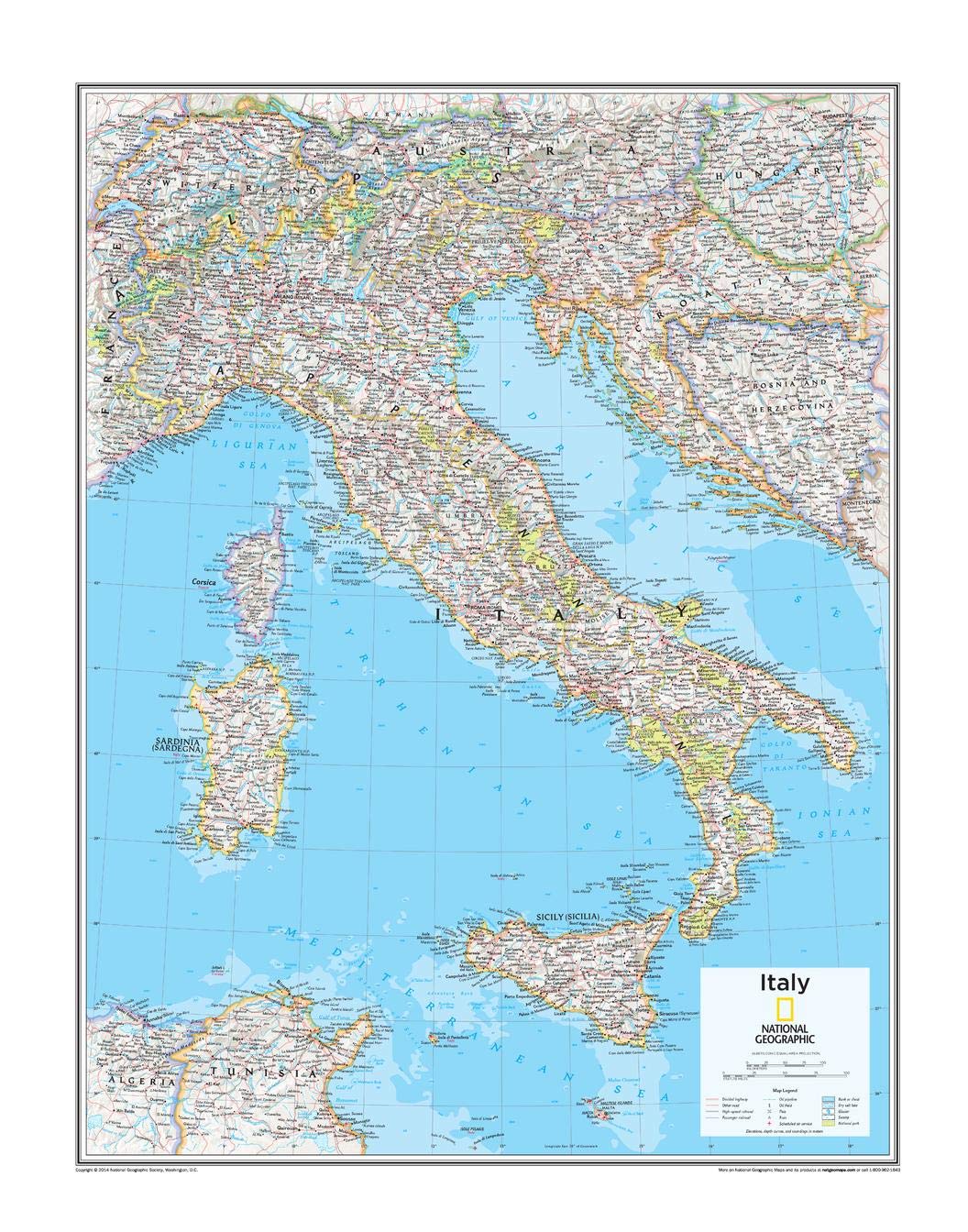 National Geographic: Italy Wall Map - 22 x 28 inches - Paper Rolled