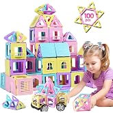 TOKBLOK 100PCS Magnetic Tiles for Kids, Magnet Blocks Building Toys Ages 3+ | Pastel Magnet Tiles, Castle Magnetic Contruction, Gift for 3+ Years Girl, STEM Learning, Preschool Educational Toys