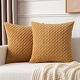 Kevin Textile Throw Pillow Covers Soft Corduroy Decorative Set of 2 Boho Striped Pillow Covers Pillowcases Farmhouse Home Decor for Couch Bed Sofa Living Room 26x26 Inch Gold