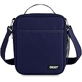 PackIt Freezable Crossbody Lunch Box, Midnight Navy, Technology, Fully Freezable, Collapsible, Reusable, With Top Handle, Front Slip Pocket. Effortlessly Carry, Fresh Every Time