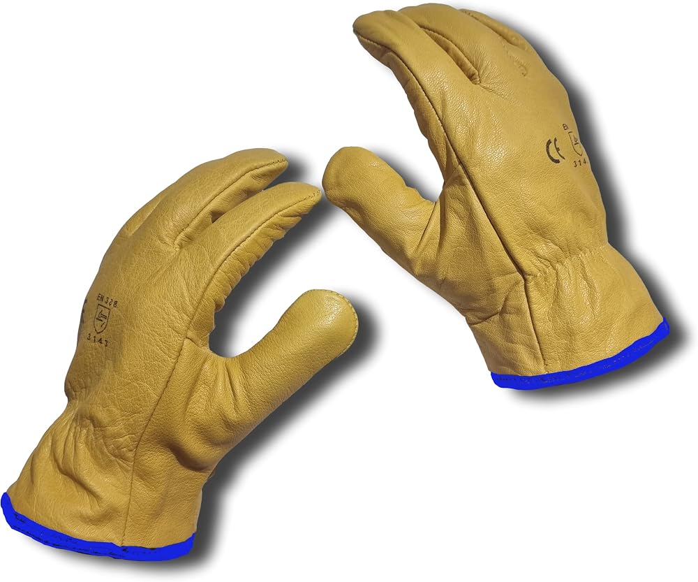 LLB Premium Fleece Lined Yellow Leather Winter Thermal Gloves Large 9