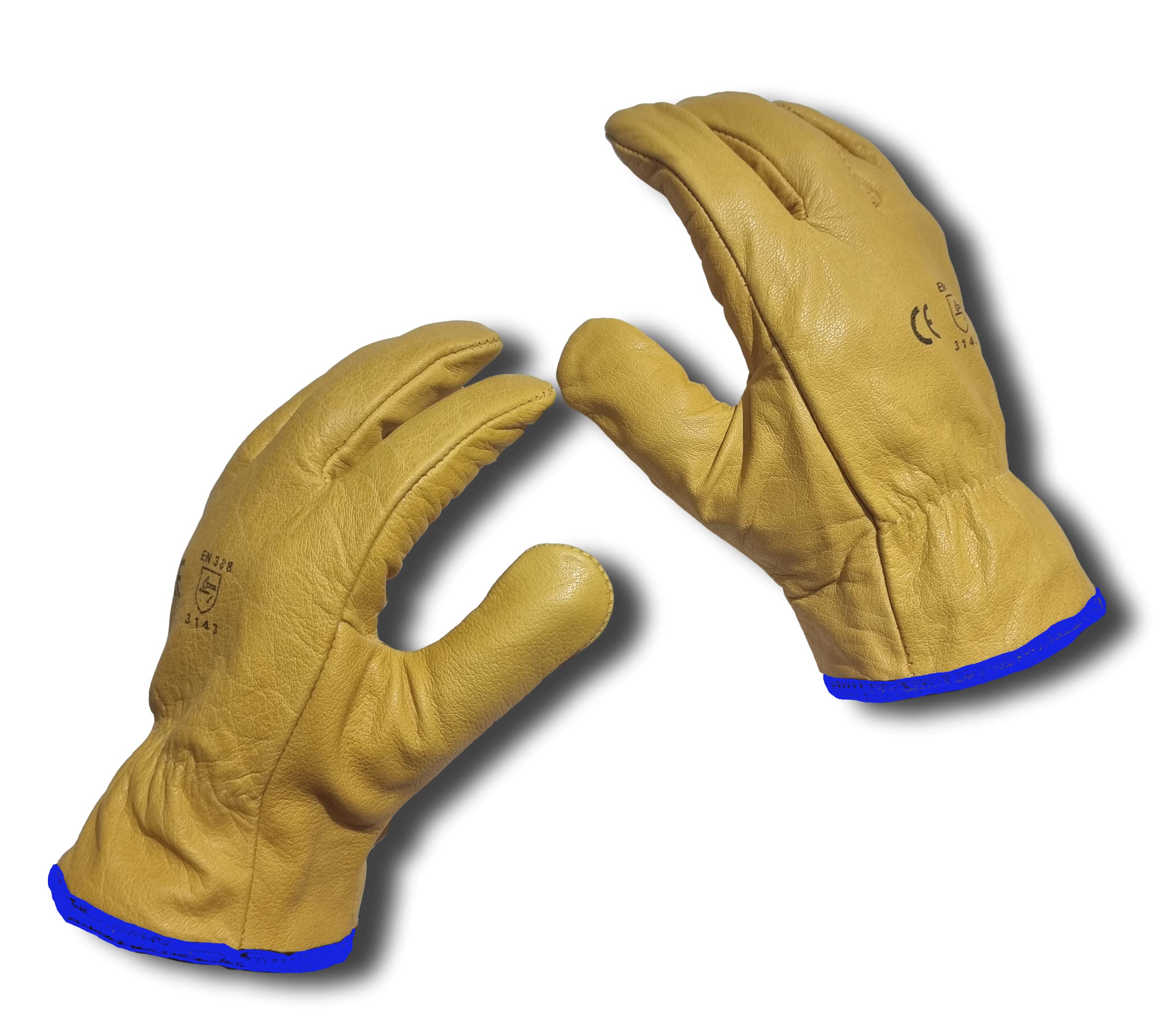 LLB Premium Fleece Lined Yellow Leather Winter Thermal Cold Work Gloves PPE HGV Lorry Two Pairs Large L9