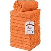RIVERSIDE Pack of 12 Washcloths, 12 x 12 Inches, 100% Cotton, Premium Flannel Face Cloths, Highly Absorbent & Soft Feel Fingertip Towels (Orange, 12 Pack)