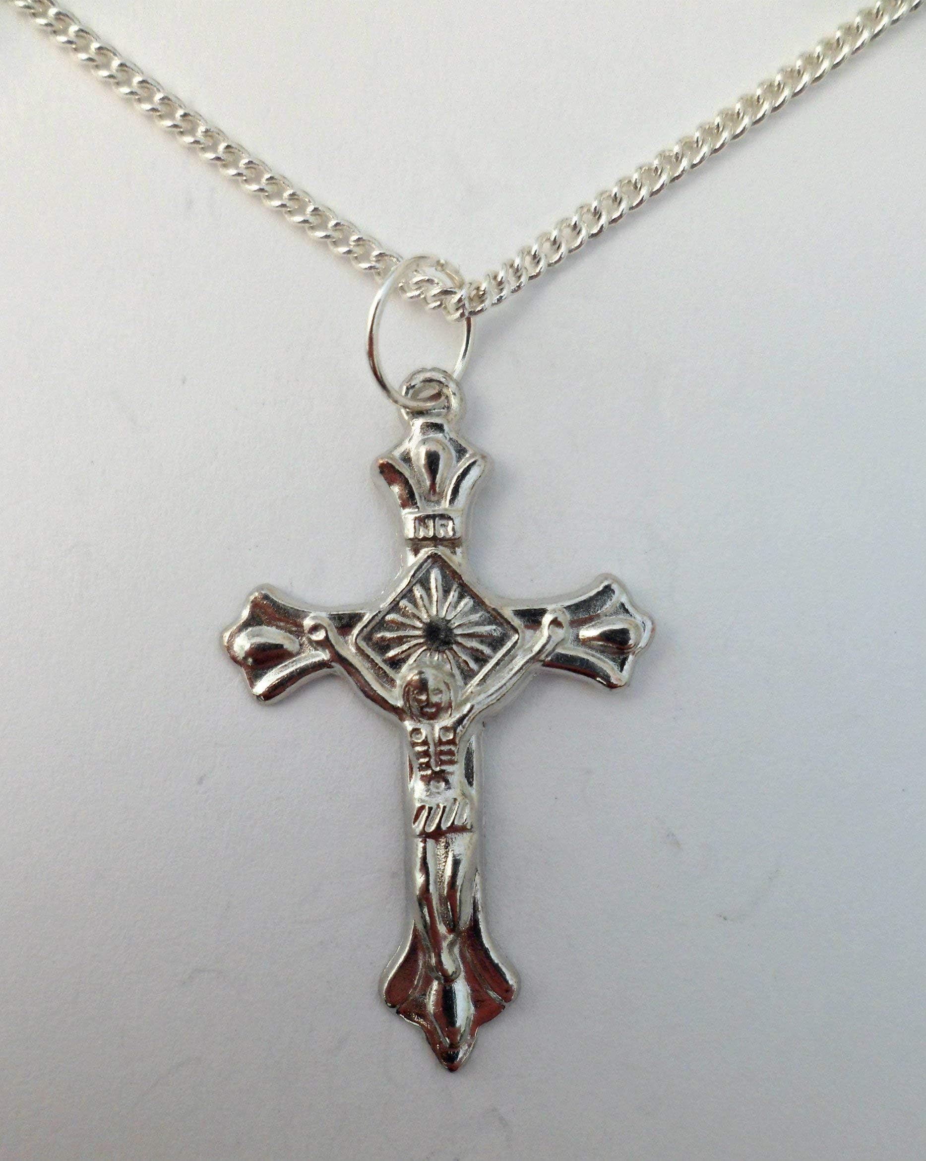 Silver Plated Necklace Large Ornate Jesus Crucifix Pendant