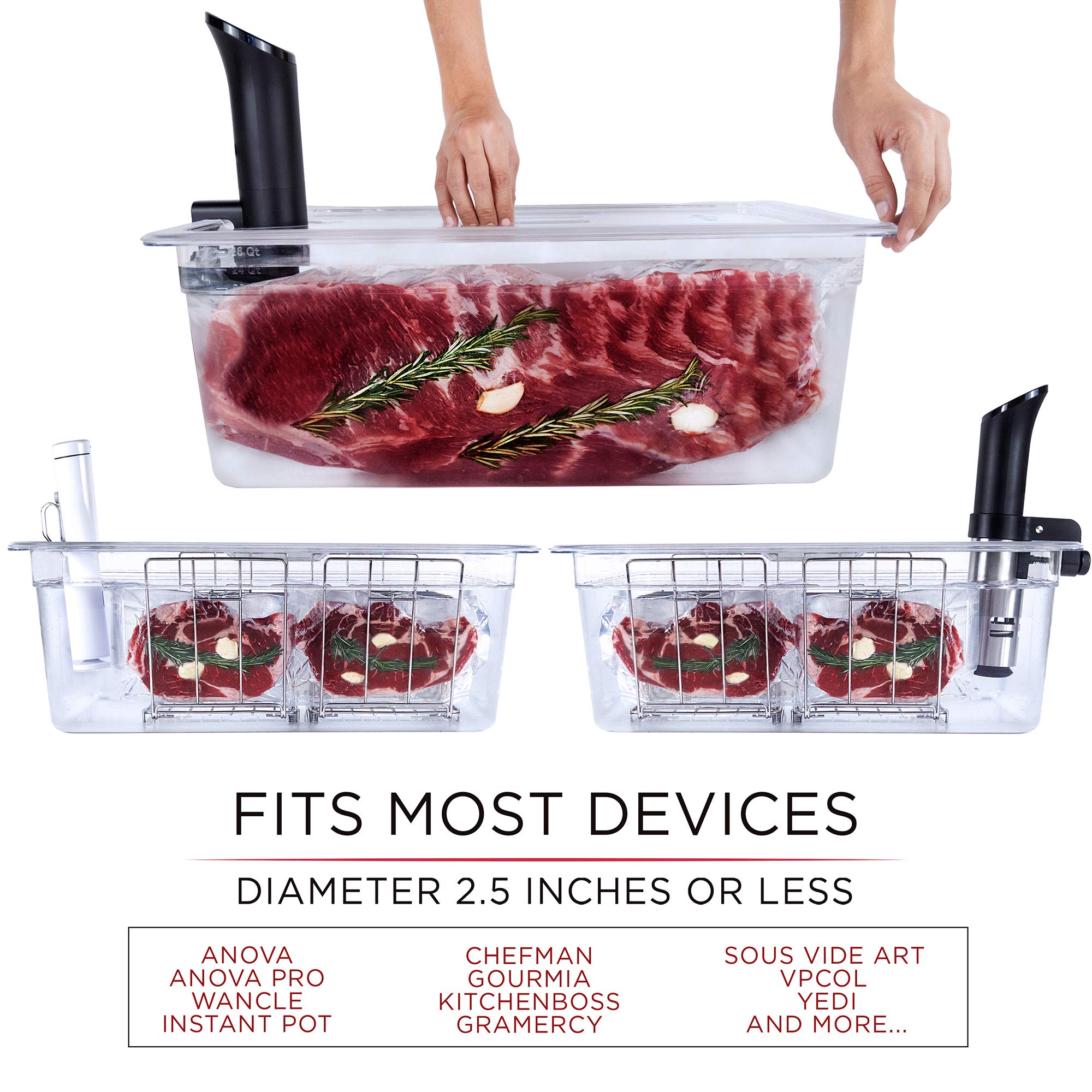 Väeske Large Sous Vide Container with Lid and 2 Racks | Sous Vide Accessories | Compatible with Anova, Anova Nano, Joule, Instant Pot, Sous Vide Cookers (26 QT, Container/Racks)
