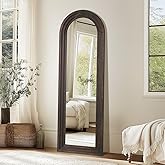 Rustic Wood Floor Full Length Mirror with Stand, 64"X21" Farmhouse Arched Free Standing Mirror for Bedroom Living Room Store, Leaning or Wall Mounted, Tempered Glass, Brown