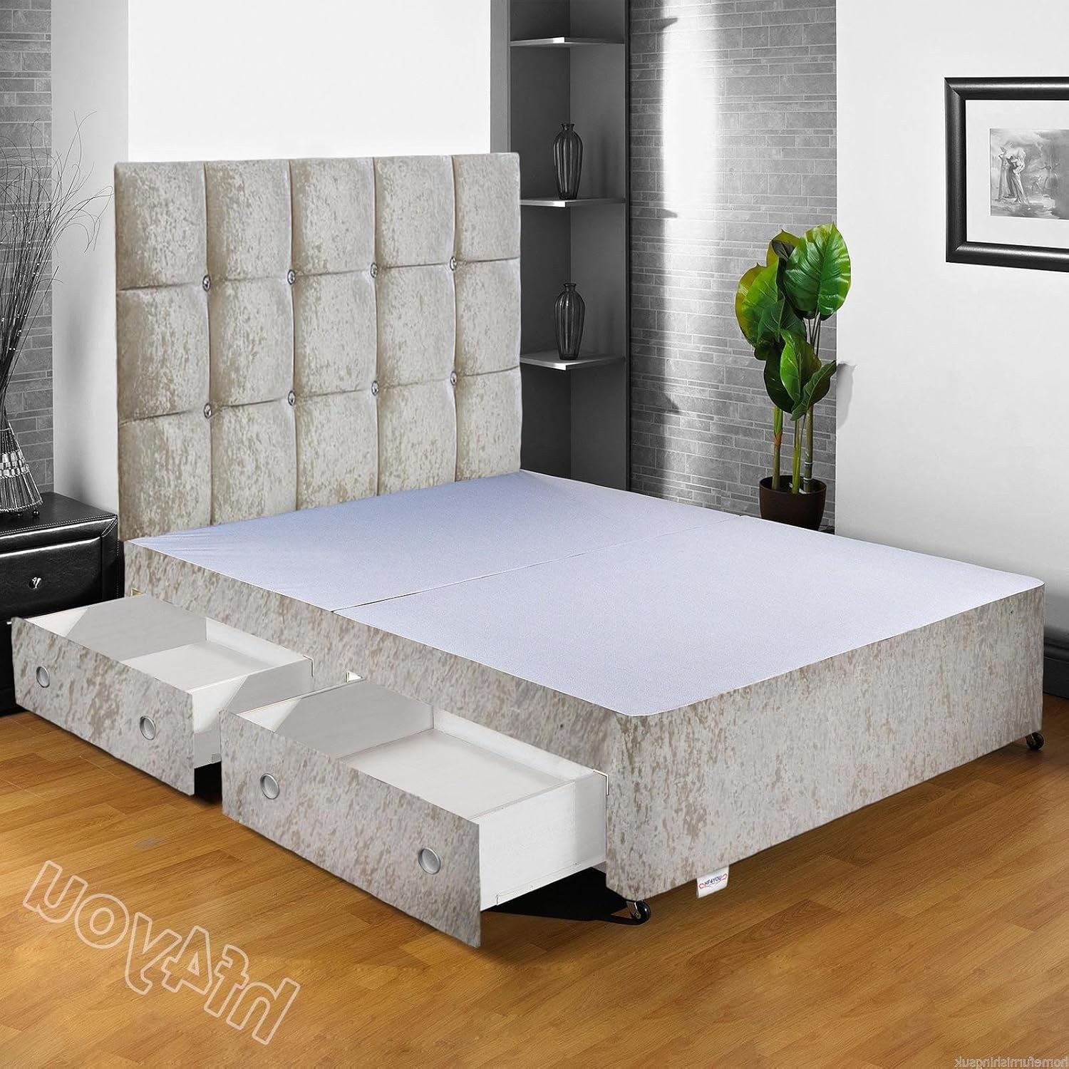 Home Furnishings UK Hf4you Crushed Velvet Fabric Divan Bed Base 5FT