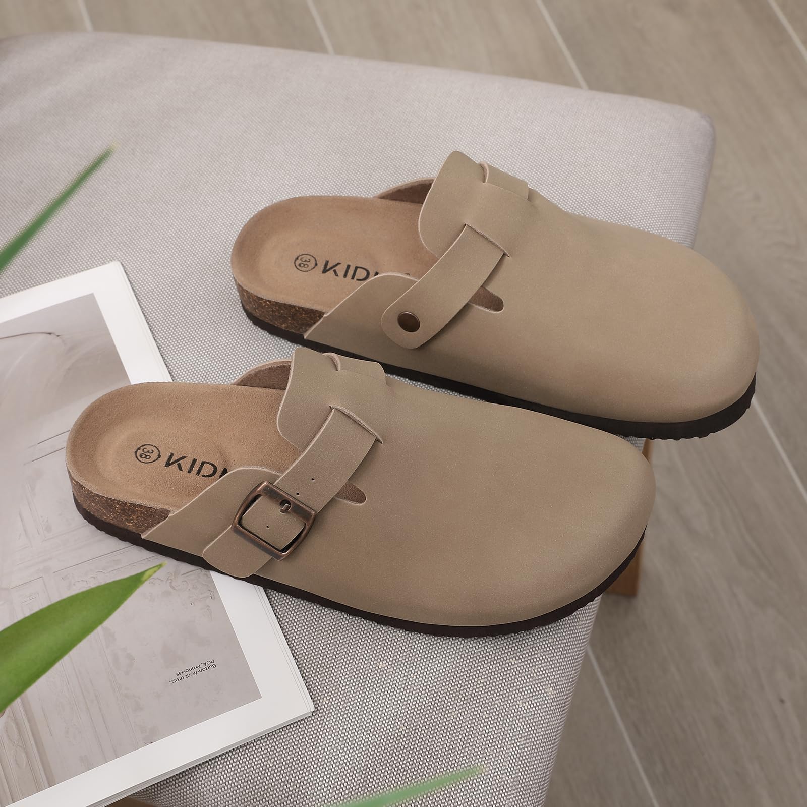 KIDMI Unisex Vegan Suede Clogs Leather Mules Womens Mens Cork Footbed Potato Shoes with Arch Support