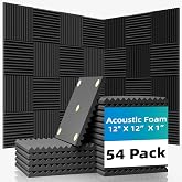 TEMGCUAM 54 Pack Acoustic Foam Wall Panels, 12 x 12 x 1 in | High-Density Sound Absorbing Panels for Studios, Gaming Rooms &amp; Offices; Includes 270 Adhesive Pads for Easy Wall Application