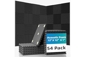 TEMGCUAM 54 Pack Sound Proof Foam Panels |12"×12"×1" Quick-Recovery Soundproof Wall Panels | High Density Sound Dampening Panels for Home Studio |With Adhesive Stickers 270PCS