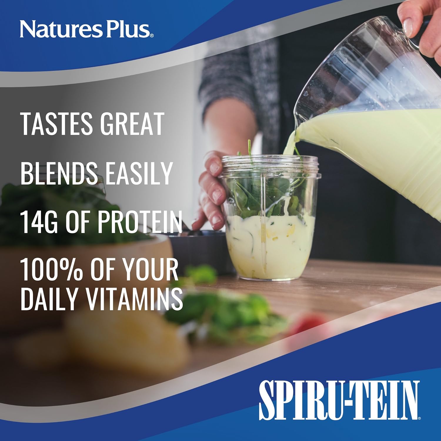 NaturesPlus SPIRU-TEIN Shake - Banana Flavor - 2.4 lbs, Spirulina Protein Powder - Plant Based Meal Replacement, Vitamins & Minerals for Energy - Vegetarian, Gluten-Free - 32 Servings: Health & Personal Care
