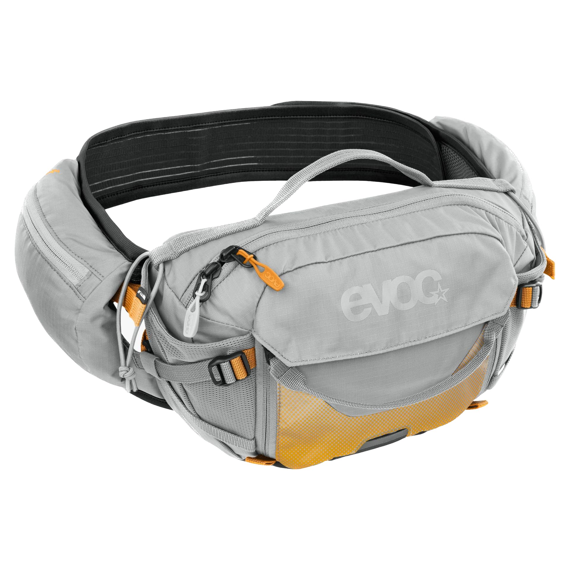 EVOC Hip Pack PRO E-Ride 3 Waist Bag for e-Bike Tours & Trails (3L Capacity, Airflow Contact System, AIRO Flex Hip Belt, Venti Flap System, Bottle Holder), Colour: Stone Grey