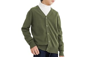 CUNYI Boys' Button-up Cardigan with Elbow Patches V-Neck Cotton Knit Sweater Casual Outerwear