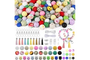 Skalamio 246Pcs 15mm Silicone Beads, Mixed Colors Silicone Bead Kit for Bracelet Making, Floral Printed Rubber Beads for Neck