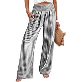 ANRABESS Womens Striped Gingham Palazzo Pants Wide Leg High Waisted Lounge Pajama Pants Cute Casual Trousers with Pockets