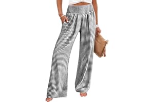 ANRABESS Womens Striped Gingham Palazzo Pants Wide Leg High Waisted Lounge Pajama Pants Cute Casual Trousers with Pockets