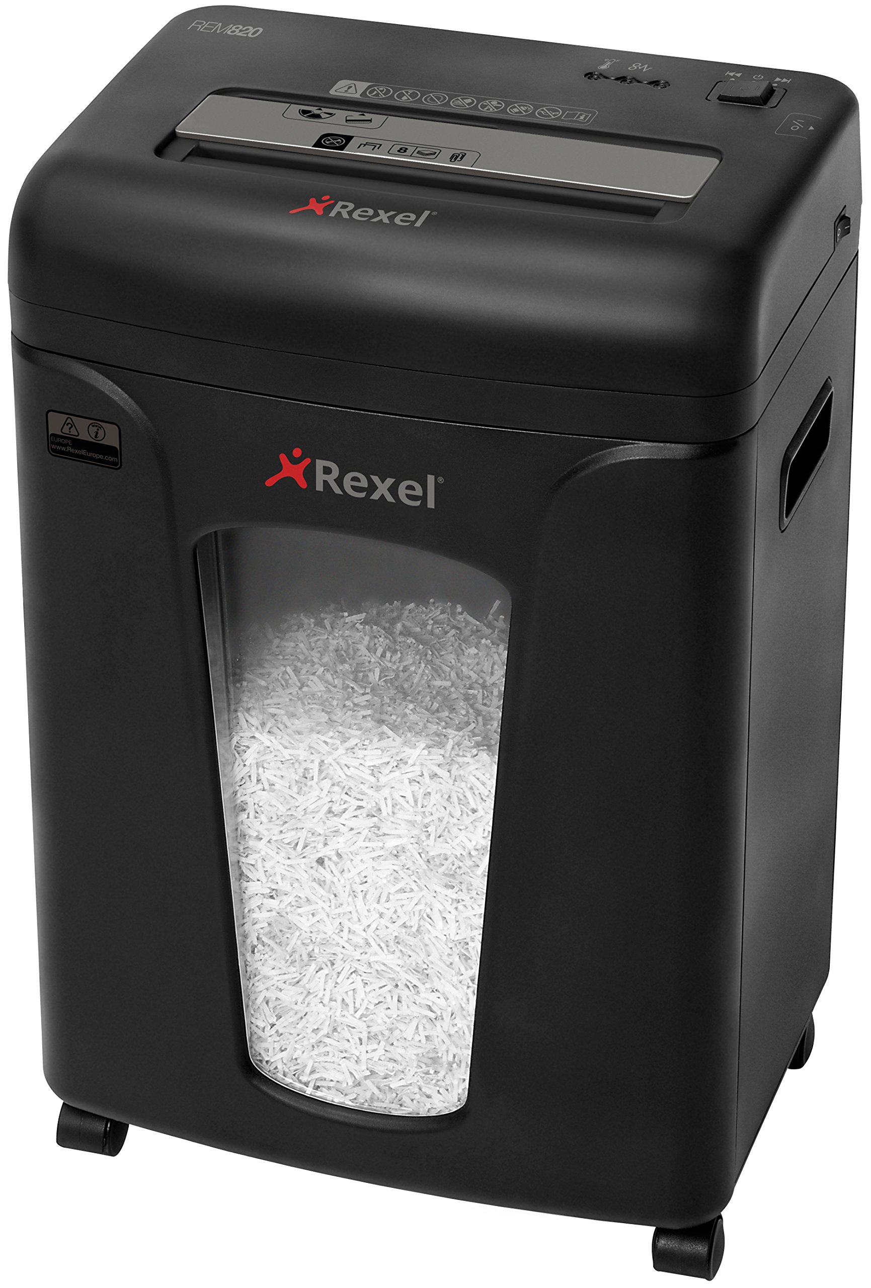 Rexel Mercury REM820 2104010 8 Sheet Manual Micro Cut Shredder for Personal or Executive Use, Jam Free Sensor Technology, 21 Litre Bin, Includes Shredder Oil Sheets, Black