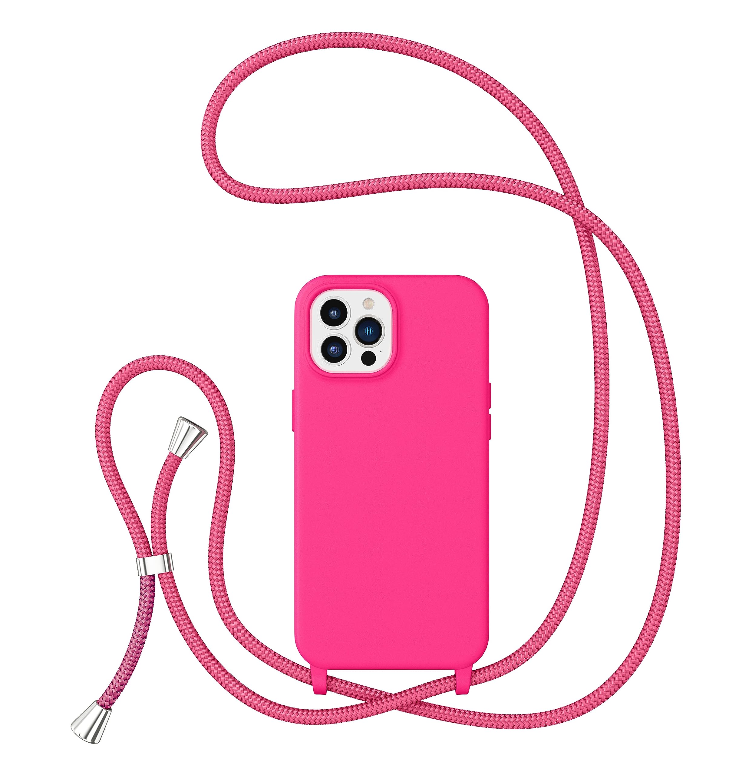 ZTOFERA Crossbody Lanyard Case for iPhone 15 Pro (6.1-Inch), Liquid Silicone Protective Phone Case with Strap Adjustable Neck Cord Necklace Soft Cover, Hot Pink — image 1