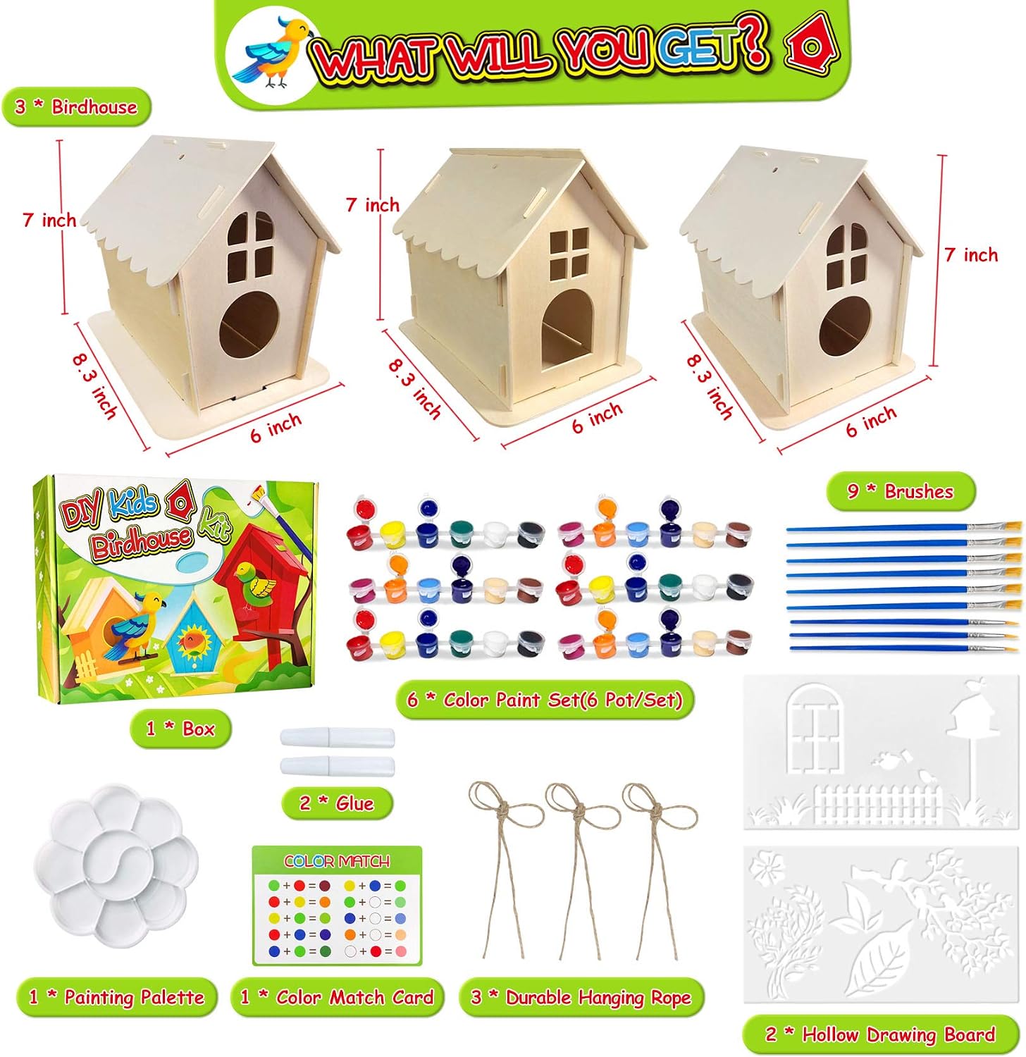 Heyzeibo DIY Birdhouse Kit for Kids 3 Sets Super Large Wooden Bird Bungalow Hanging Kits, Wood Birdhouse Making Set - Image 3